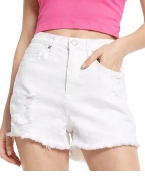 Good American White Distressed Denim Cutoff Shorts